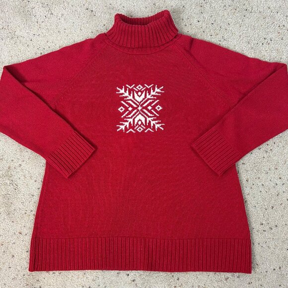 Snowflake Turtleneck Sweater 90s Style Coldwater Creek Size Large 14-16 Women's - Picture 1 of 3